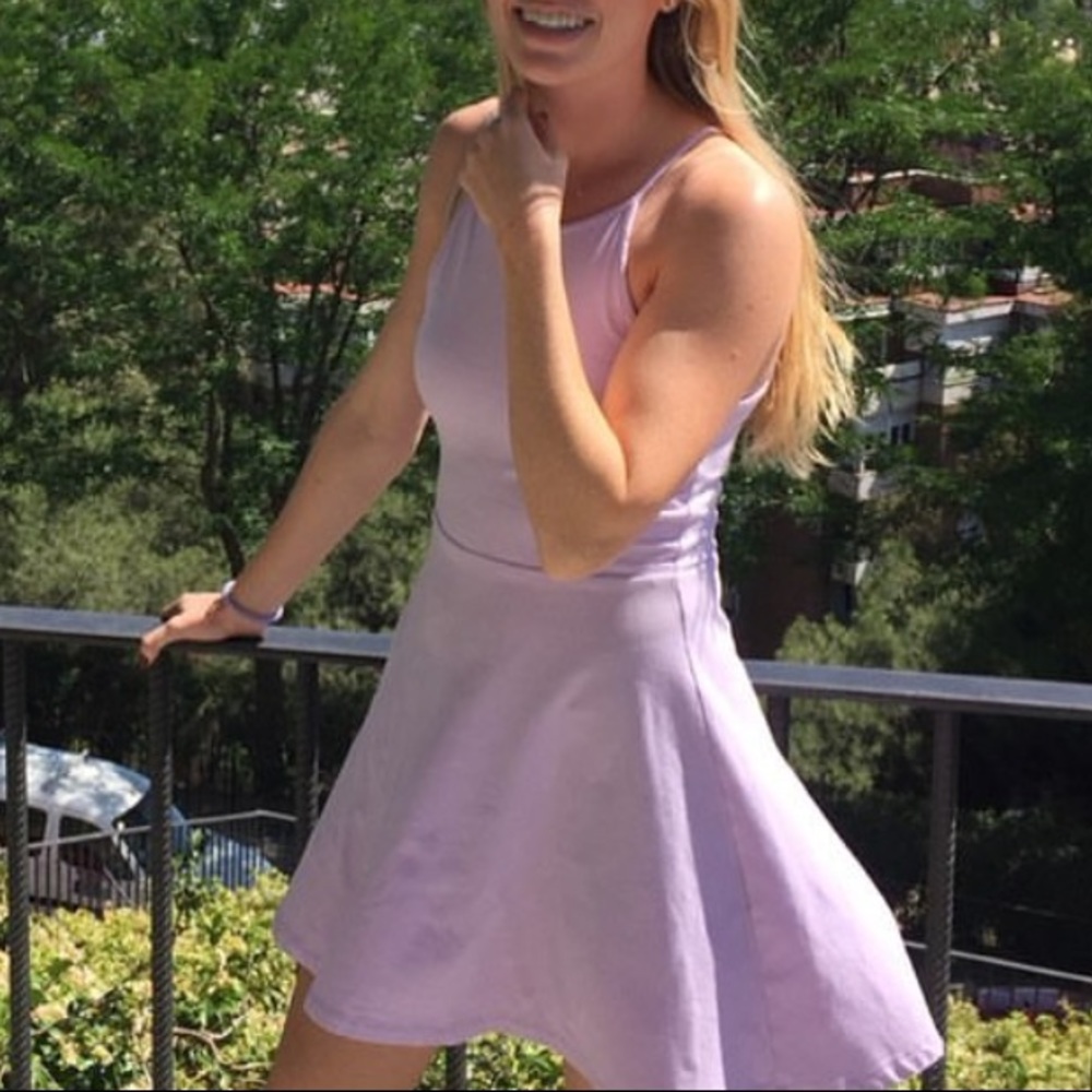 Lavender light purple mini dress high neck comfortable cotton dress
